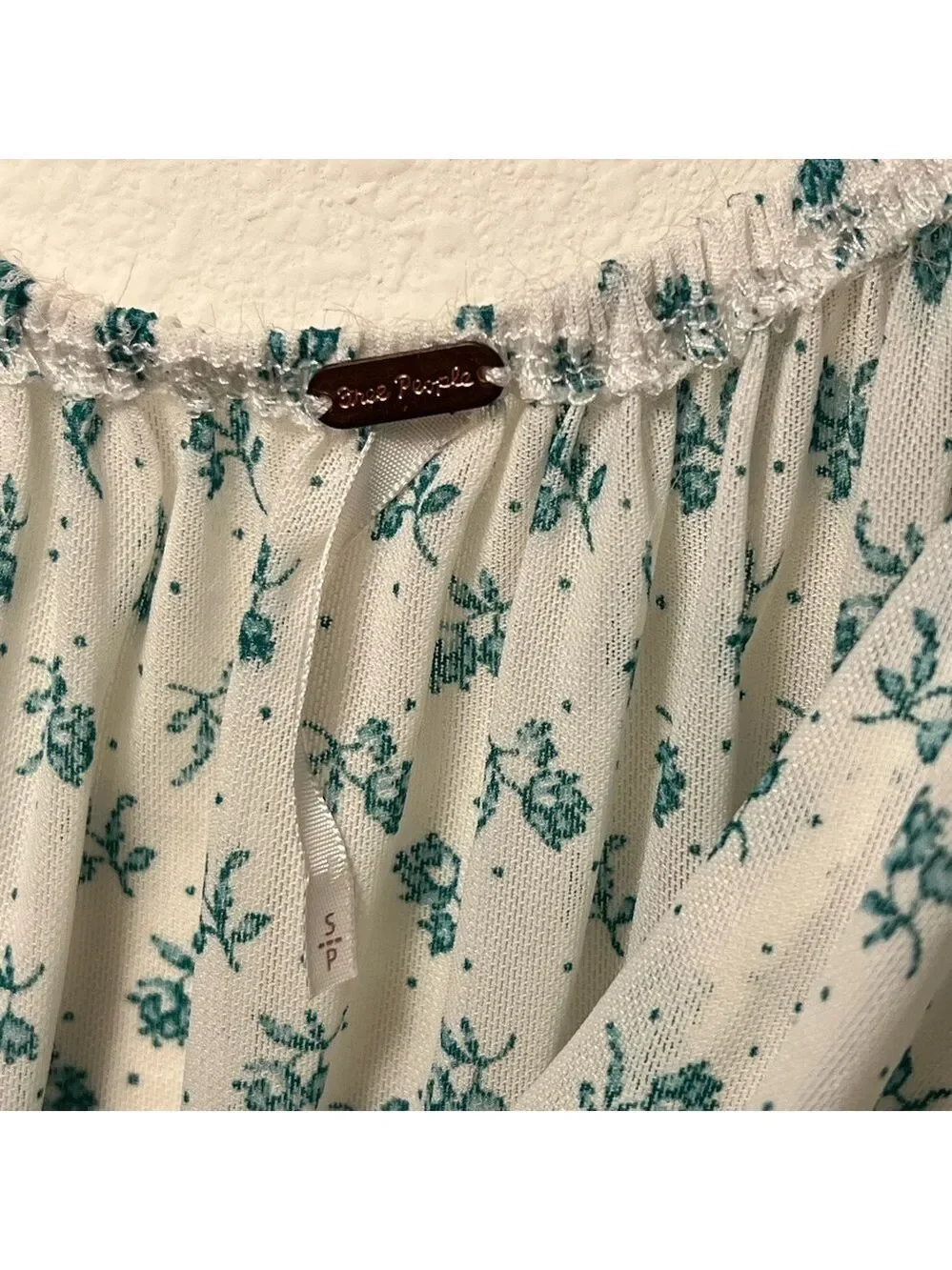 Free People Cream and Green Floral sheer Blouse